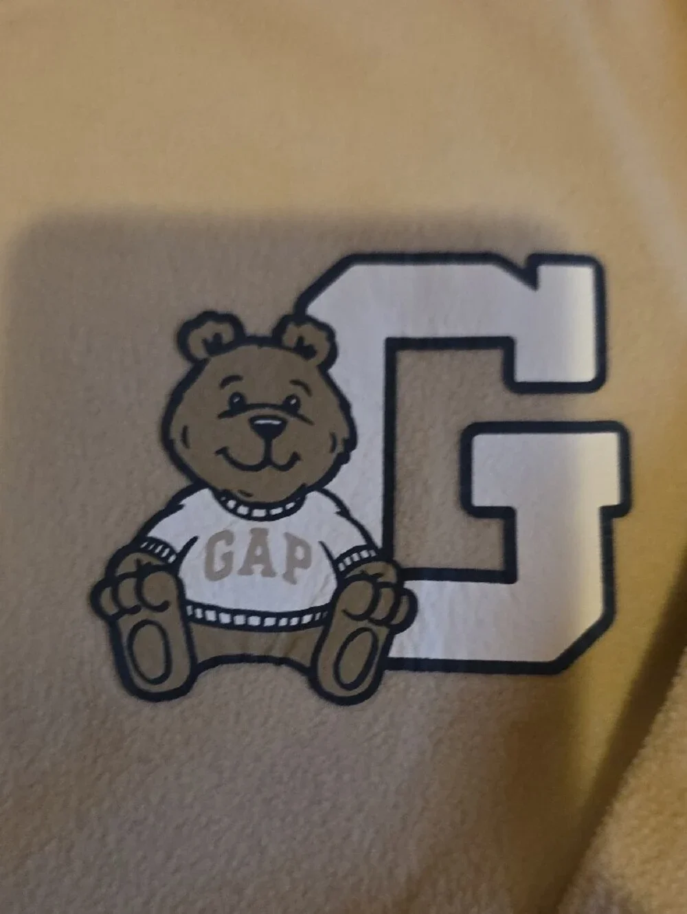 Baby GAP Unisex Beige Bear Logo Pajama Set with Plaid Pants